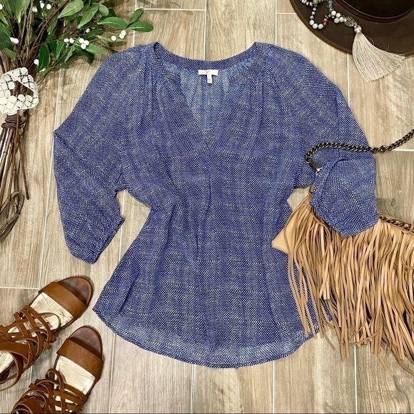 Joie Tops - Joie royal blue white checkered geo print blouse
